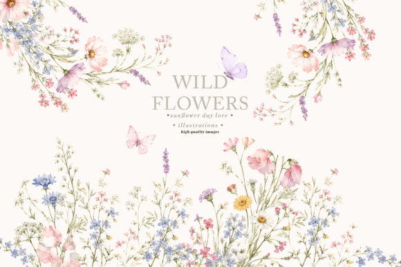 Download Wildflowers Butterflies Frame Clipart - Flower Collection