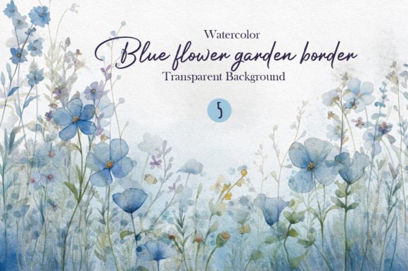 Download Watercolor Blue Flower Garden Border PNG - Flower Collection
