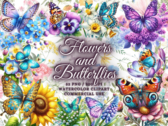 Download Spring Flowers &amp; Butterflies Clipart Png - Flower Collection