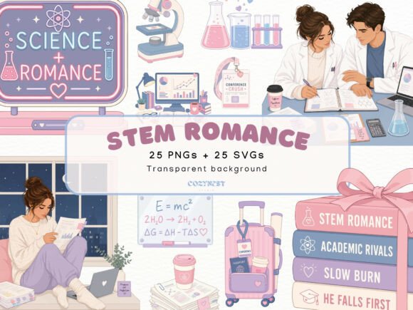 Download STEM Romance Cliparts, Book Lovers PNG - Premium Bundle