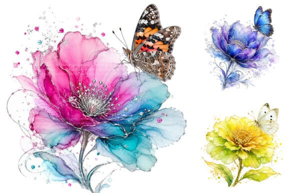 Download Alcohol Ink Flowers &amp; Butterfly Clipart - Flower Collection