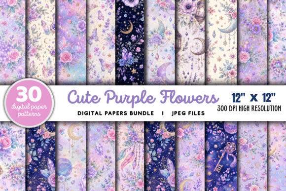 Download Cute Purple Flowers Pattern Bundle - Flower Collection